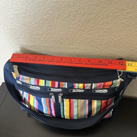 LeSportsac Multicolor Stripes Bag Handbag Purse Crossbody Wide Strap Tote Expand - Picture 4 of 12